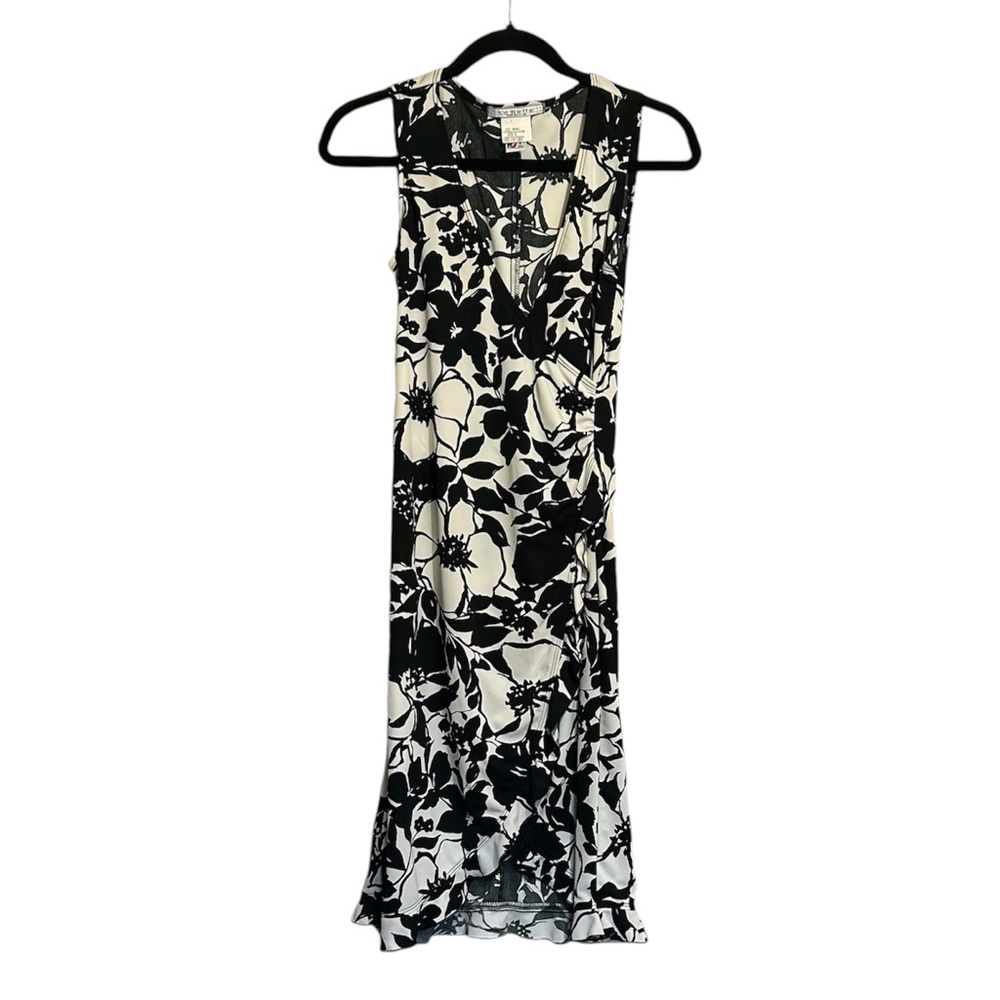 La Belle Womens Asymmetrical Black White Floral Pattern Sleeveless Dress, Size S